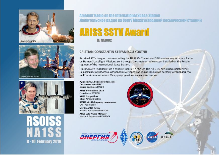 ARISS SSTV Award NOTA 35th 2019