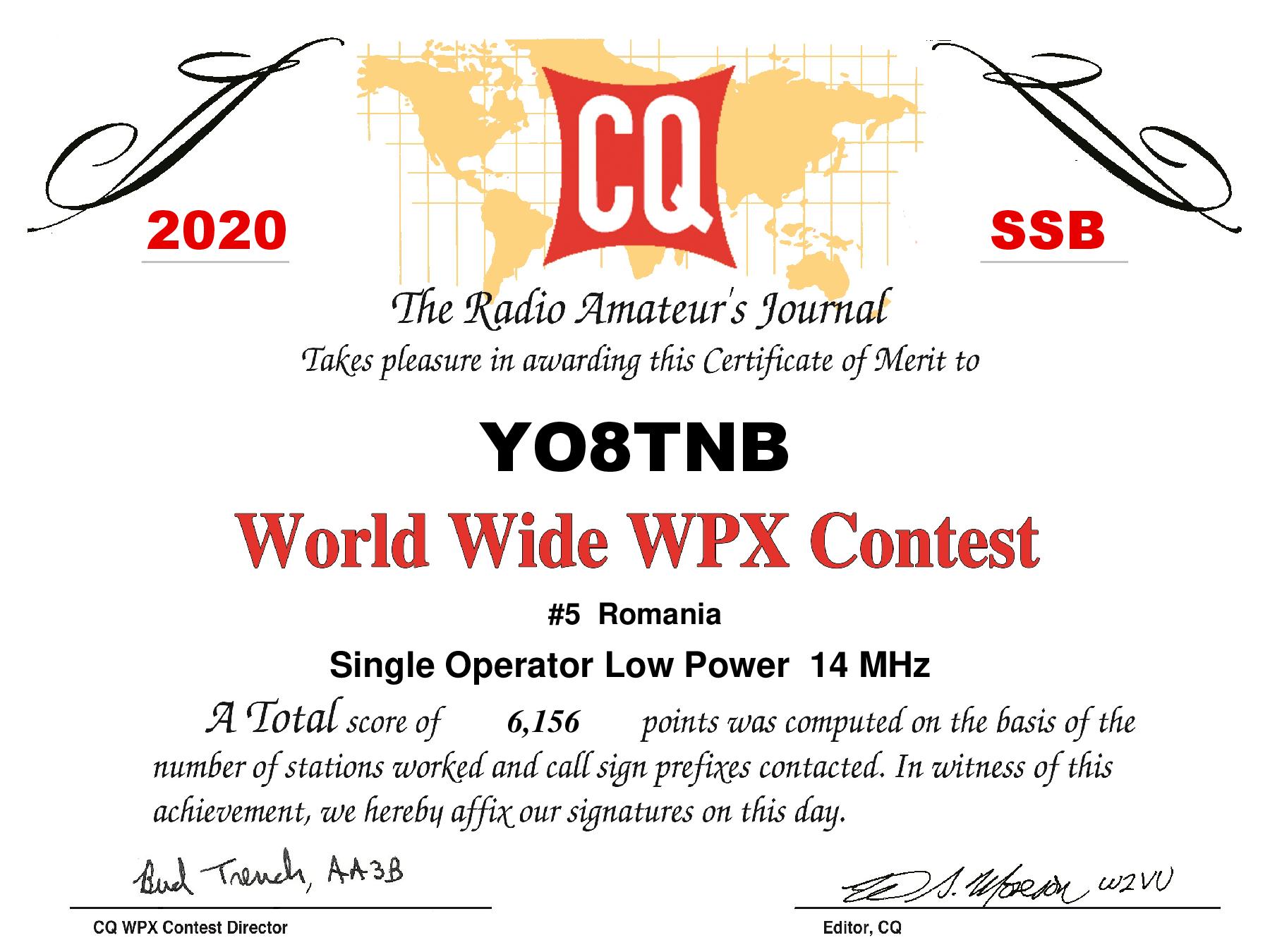CQ WPX SSB Certificate 2020