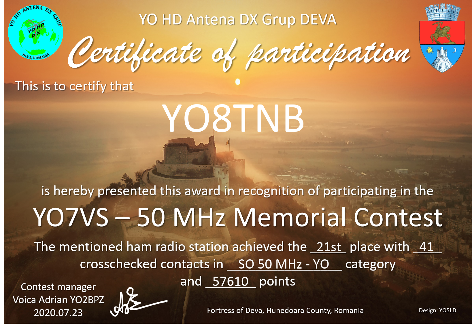 YO7VS 50MHz Memorial Contest 2020