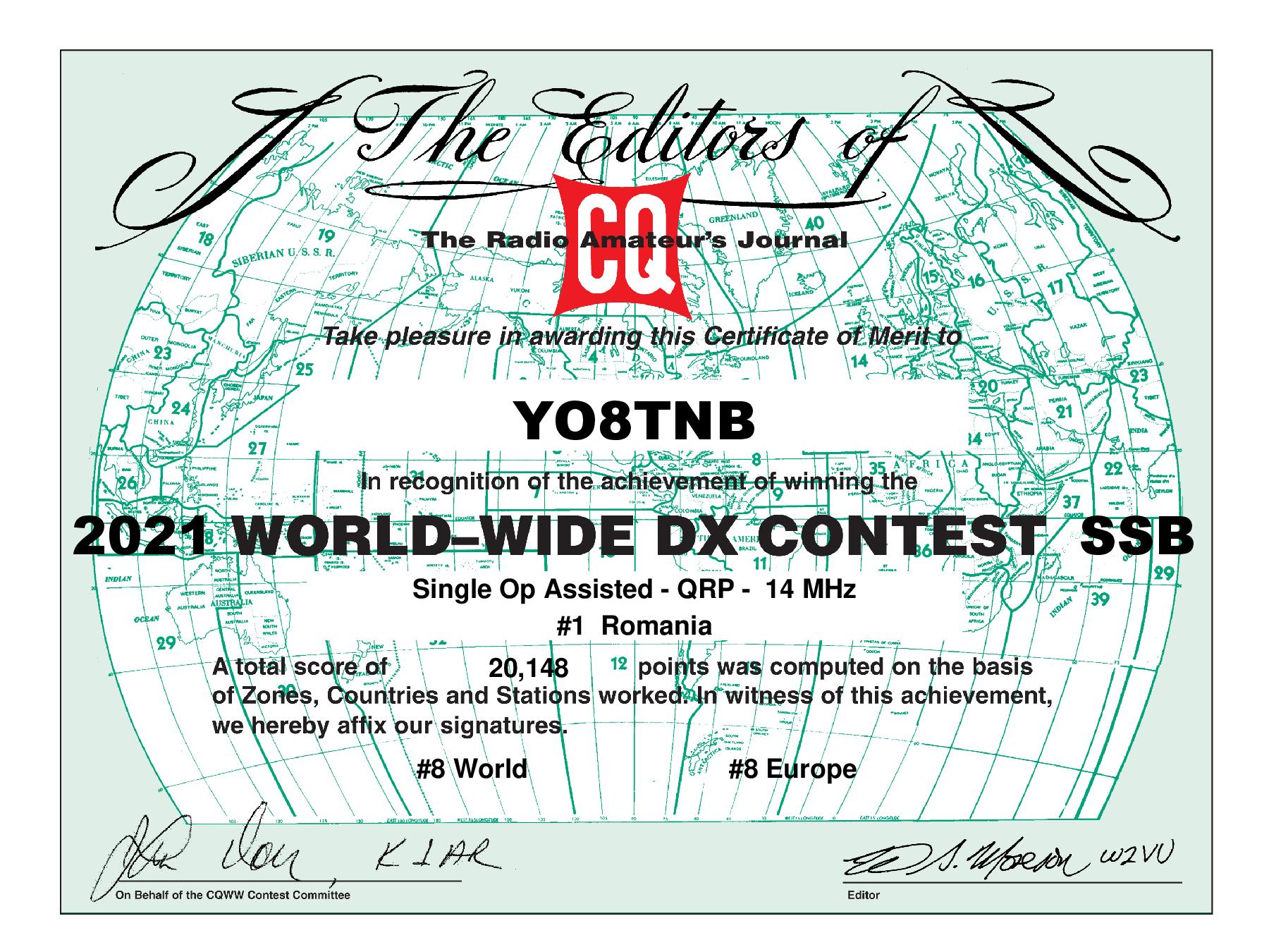 CQ WW SSB Certificate 2021