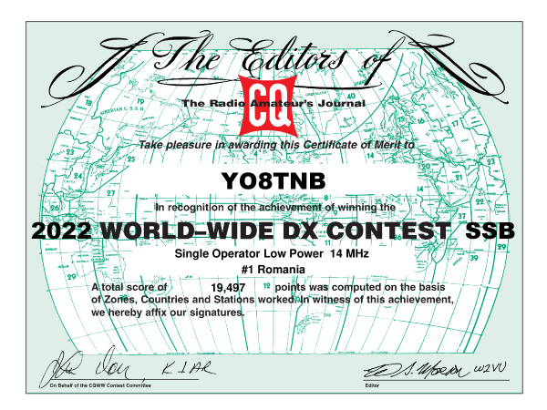 CQ WW SSB Certificate 2022